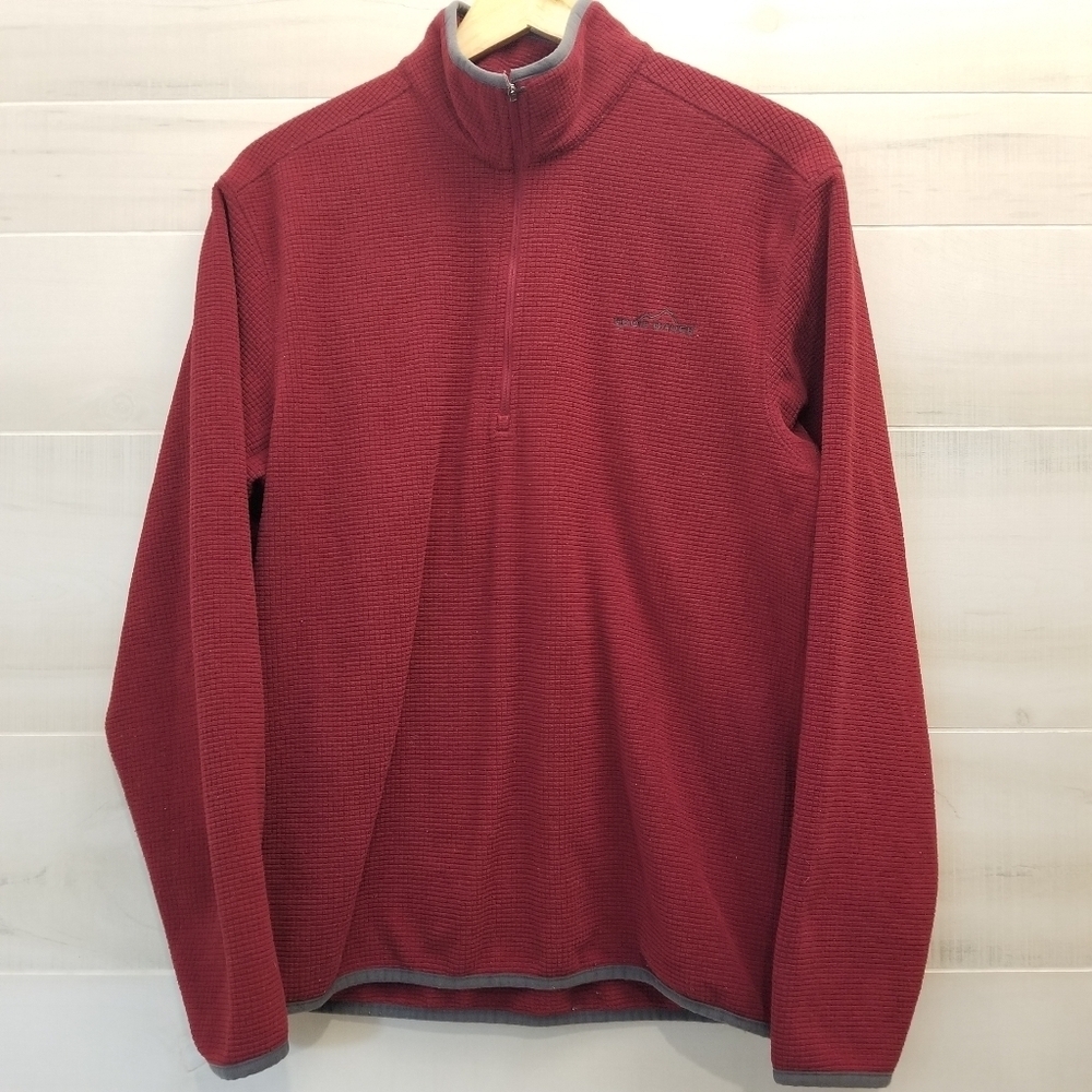 {M} VINTAGE Eddie Bauer Maroon Burgundy Waffle Knit Half Zip Pullover Jacket
